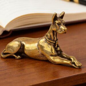 Brass Reclining Doberman Figurine - NEW - 0.80 in L x 1.51 in W